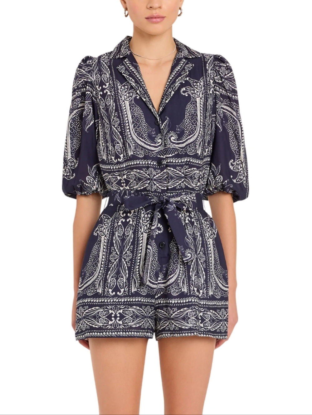 NWT Amanda Uprichard Lucia Short Sleeve Navy & White Romper - Sz Med - Picture 6 of 13